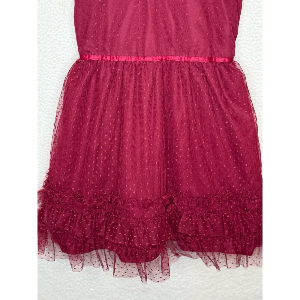 Janie and Jack Deep Burgundy Dot Tull Mesh Dress Ruffle Hem Girls Sz 12 NWT - Picture 4 of 10